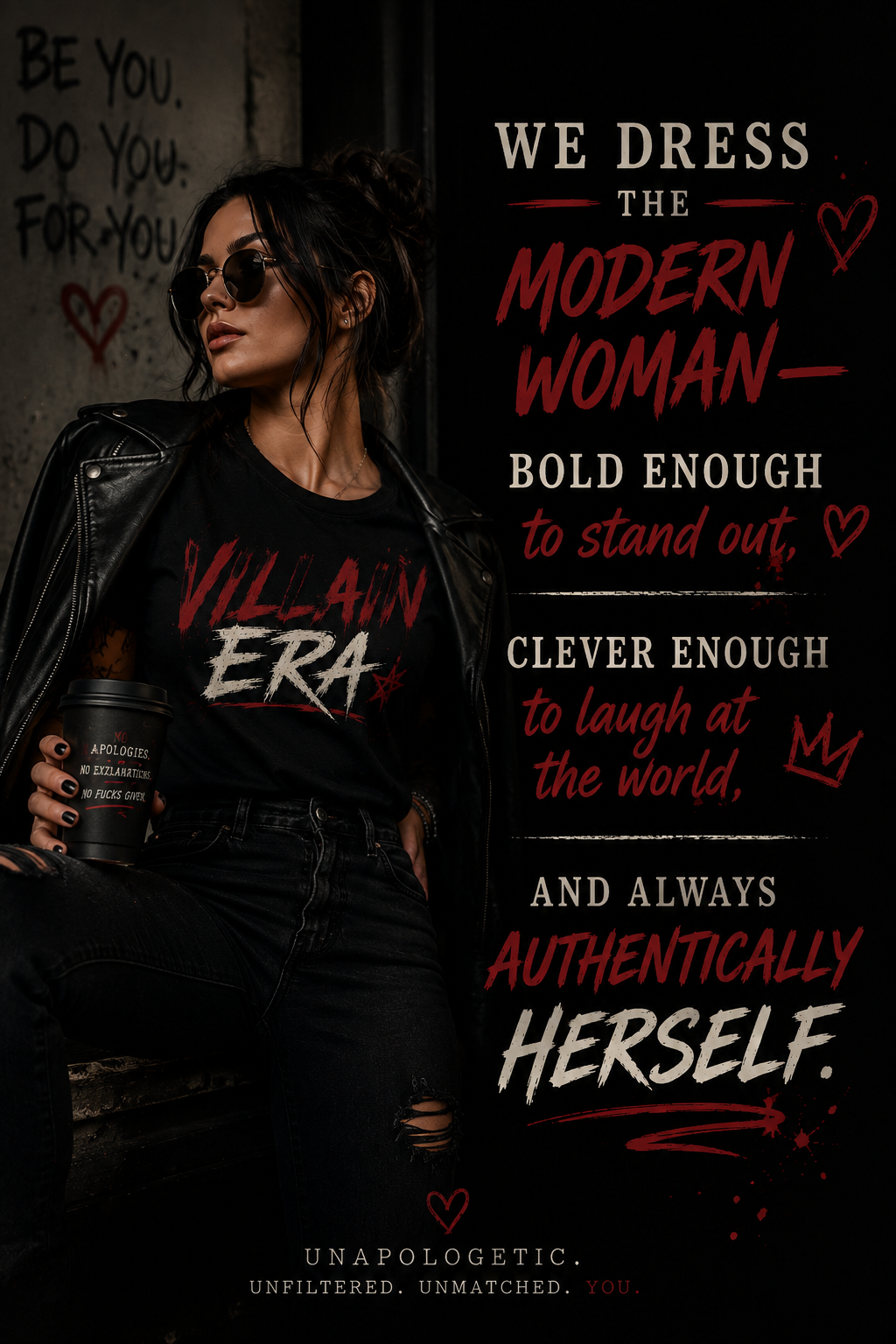 In My Villain Women's Tee – 'No Apologies, No Regrets' Graphic Shirt