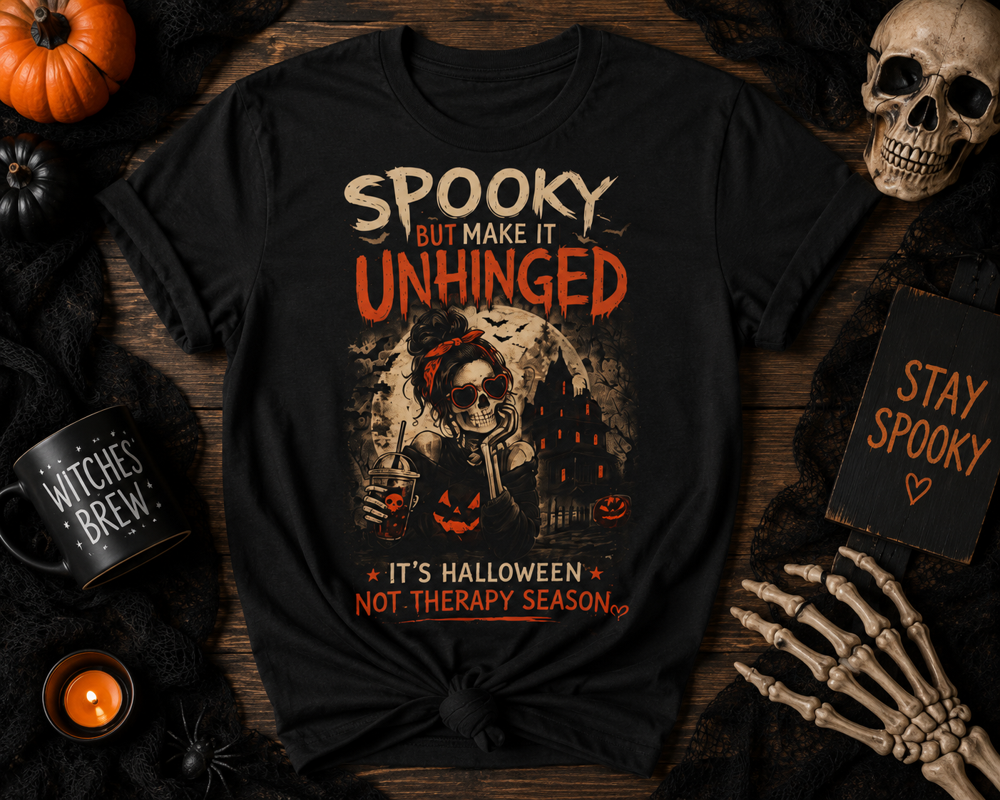 Copy of Spooky But Make It Unhinged T-Shirt | Halloween Skeleton Forest Tee