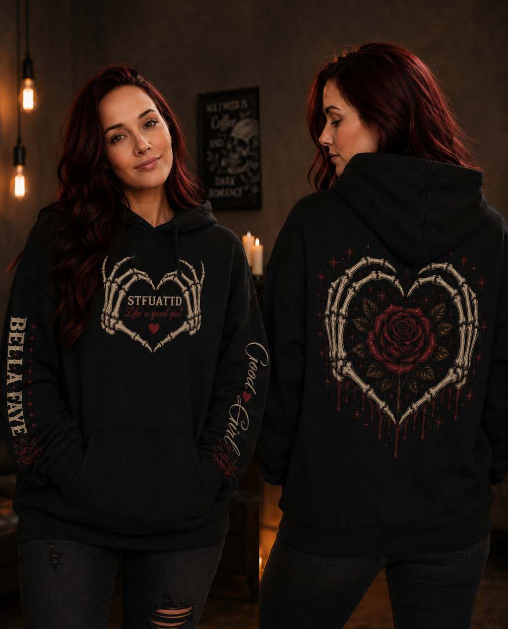 Skeleton Heart Hoodie — Bella Fave "STFUATTD" Gothic Grunge Pullover